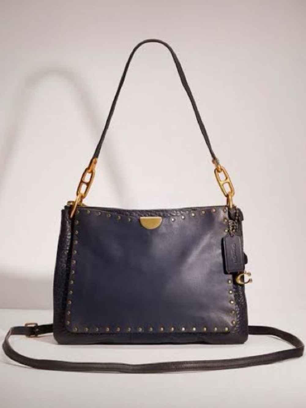 COACH Dreamer Dual Shoulder Bag With Rivets Midnight Navy Leather EUC MSRP: $750